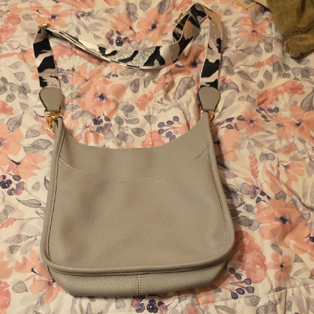 Gray Leather Shoulder Bag
